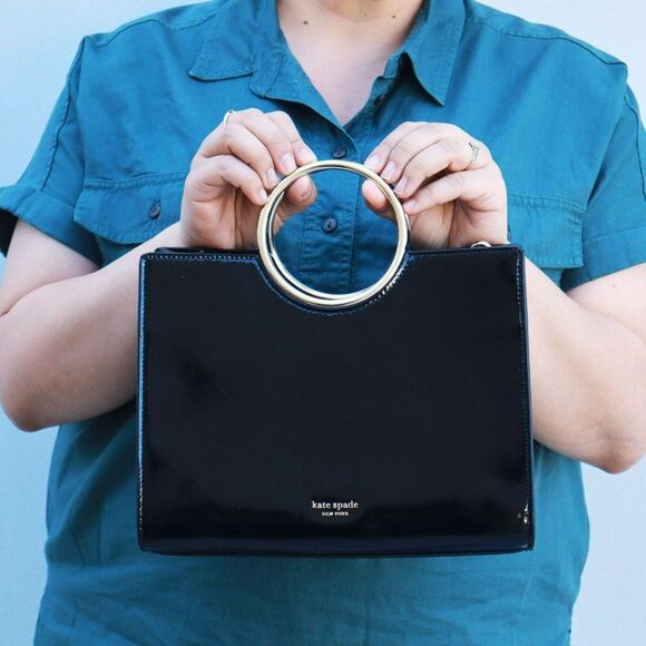 NWT Kate Spade Sam Bracelet Bag Tote Black Patent - Picture 3 of 11